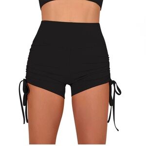 GUESS Black Bike Shorts Synch Drawstring Sides Athletic Yoga Ruched Medium